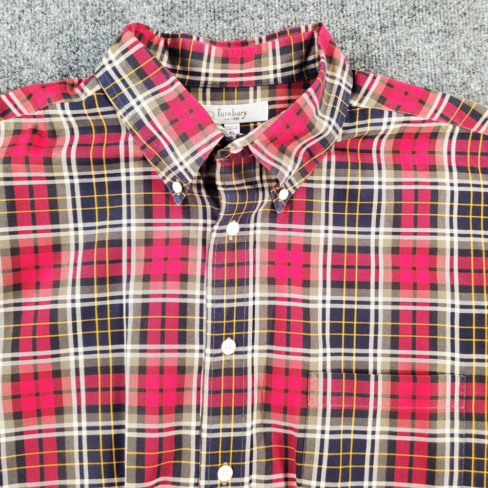 Turnbury Shirt Mens XL Plaid Red Button-down Long Sleeve Cotton Pocket